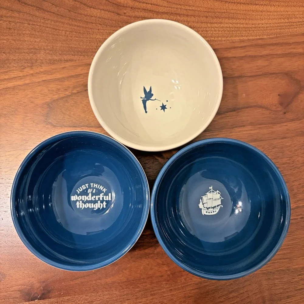 Disney Peter Pan Never Land 3 Piece Small Bowl Set Think Happy Thoughts 4